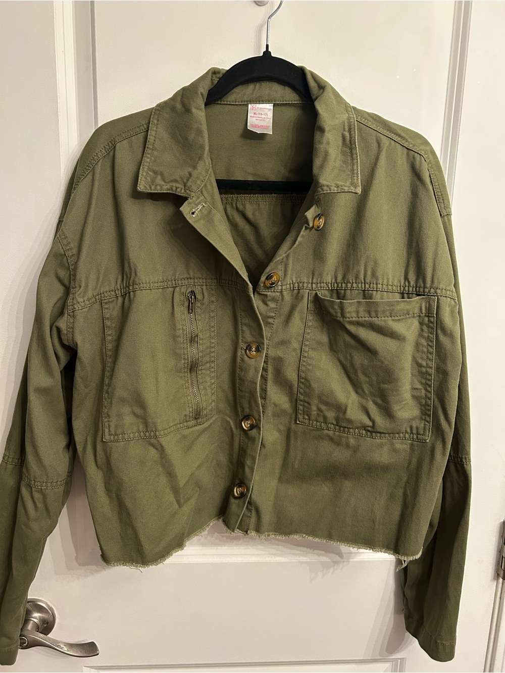 No Boundaries Olive Green Cropped Utility Jacket